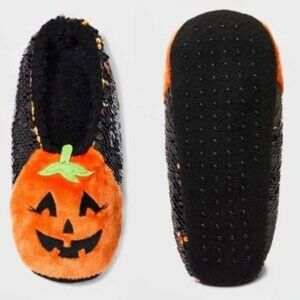Target Hyde & Eek! | Pumpkin Reversible Sequin Slipper Socks | Size Small/Medium